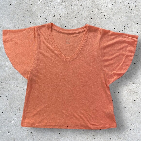 A New Day Womens T Shirt Peach Short Flutter Sleeve Slub Knit V Neck Large - Picture 1 of 10